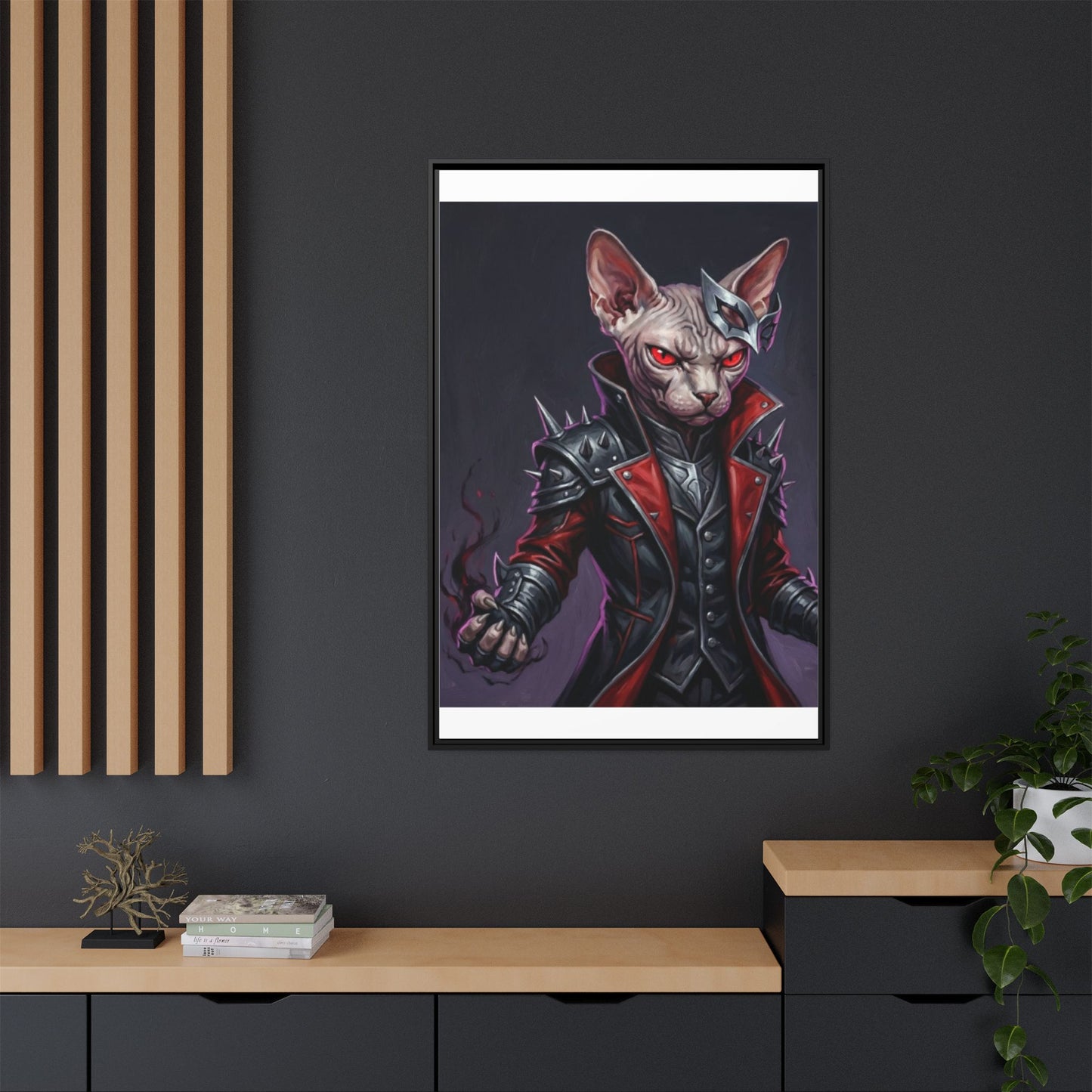 Dark Sphinx Cat Matte Framed Canvas Print Gothic Fantasy Wall Art