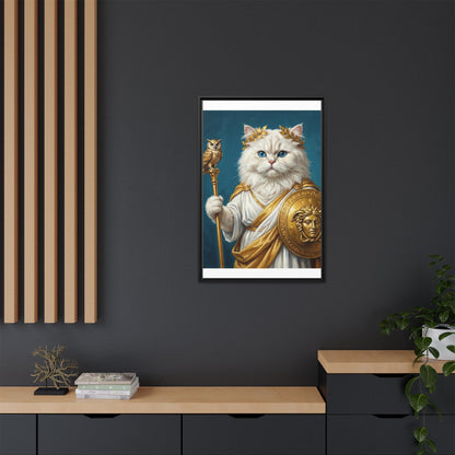 Regal Athena Cat Framed Canvas Print Mythic White Cat Wall Art