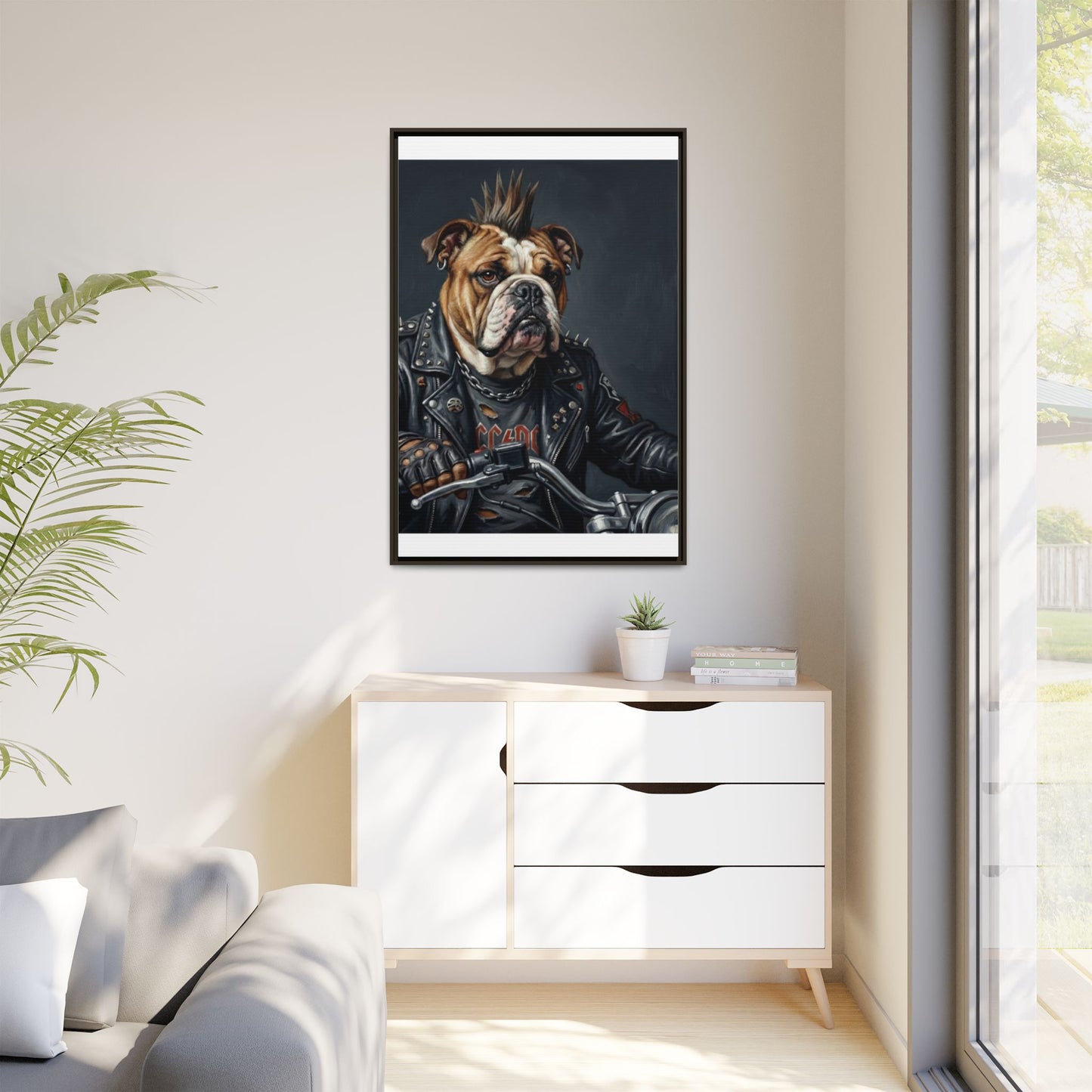 Punk Bulldog Biker Matte Canvas Print