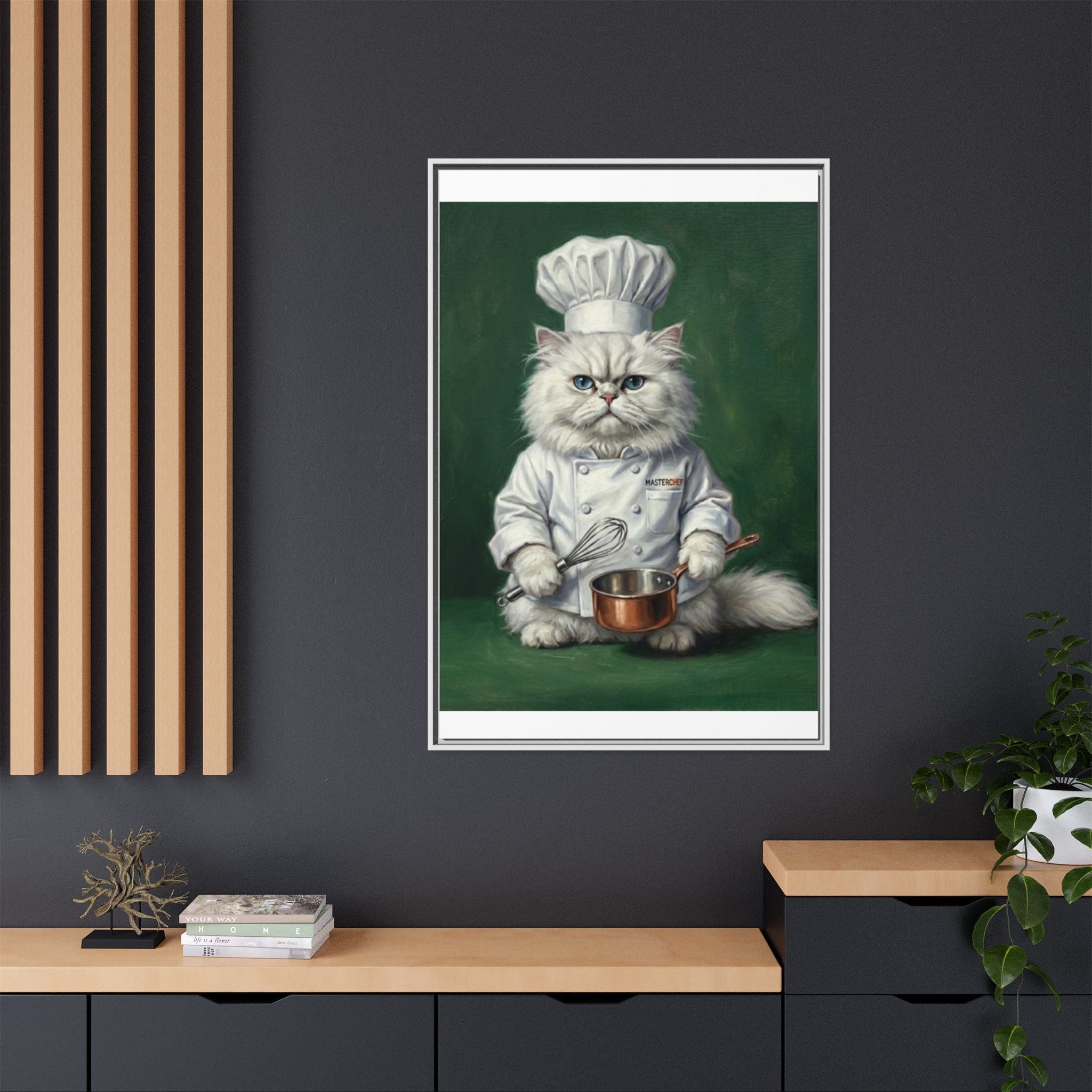 Chef Cat Portrait Matte Canvas Print (Framed) — Whimsical Kitchen Wall Art