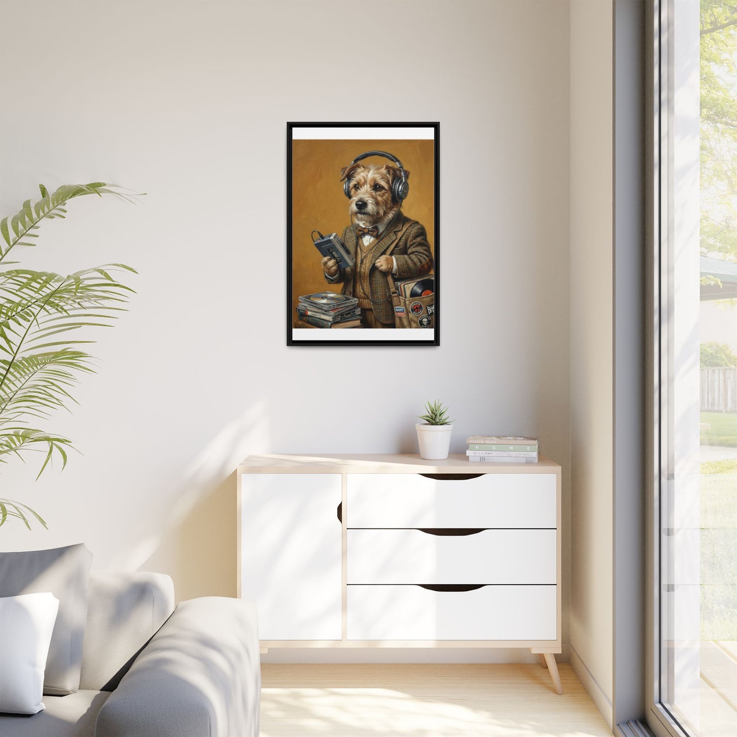 Vintage DJ Dog Matte Canvas Print