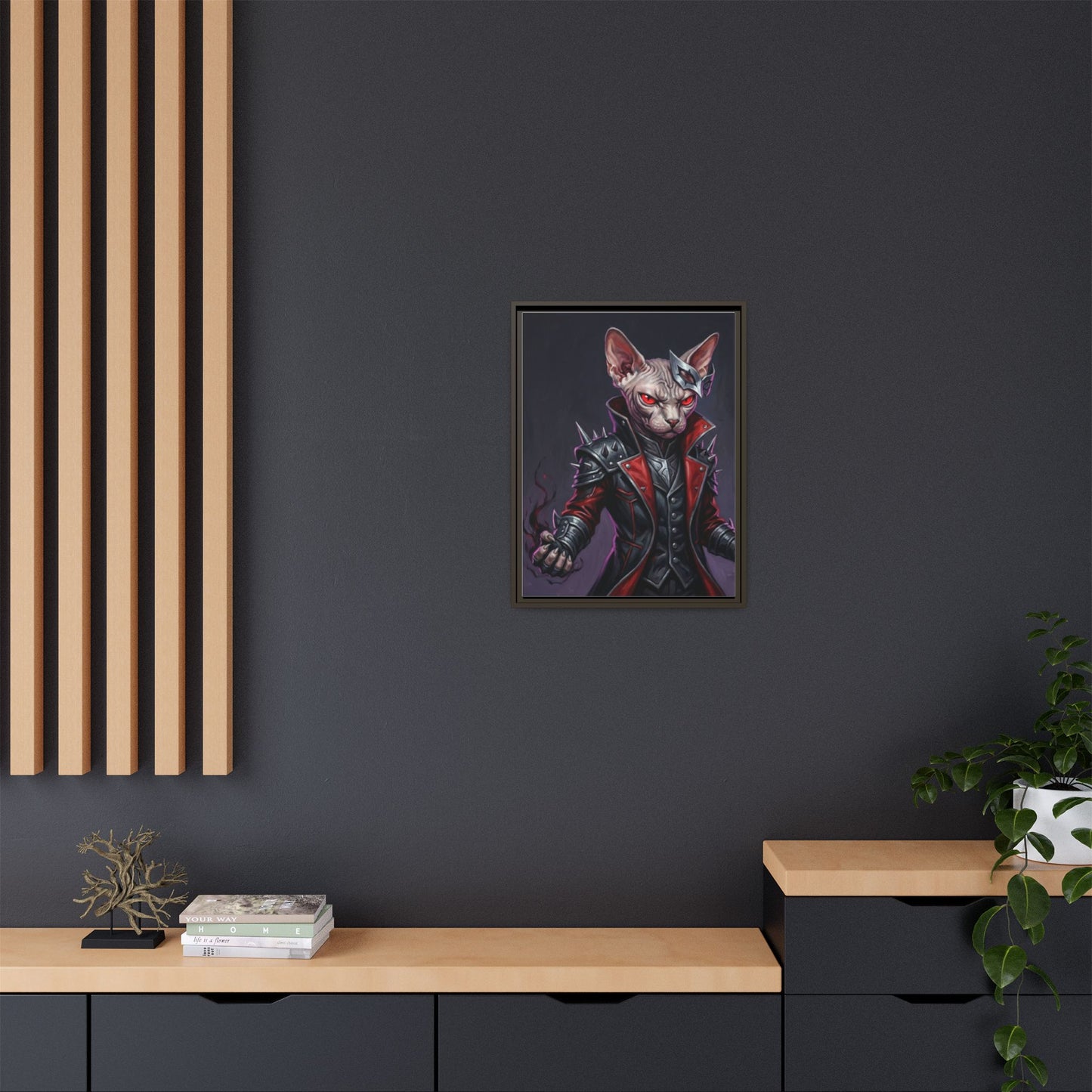 Dark Sphinx Cat Matte Framed Canvas Print Gothic Fantasy Wall Art