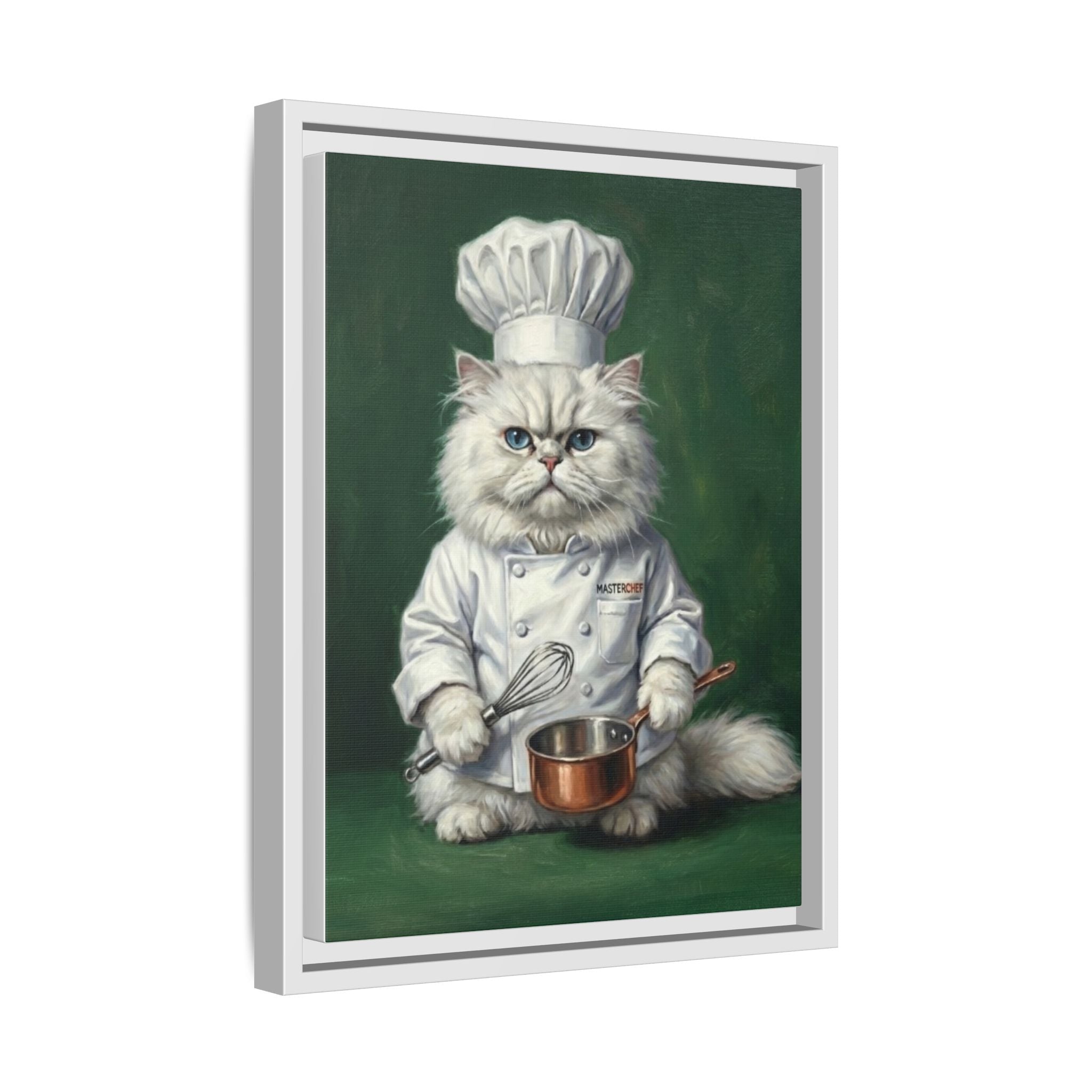Chef Cat Portrait Matte Canvas Print (Framed) — Whimsical Kitchen Wall Art