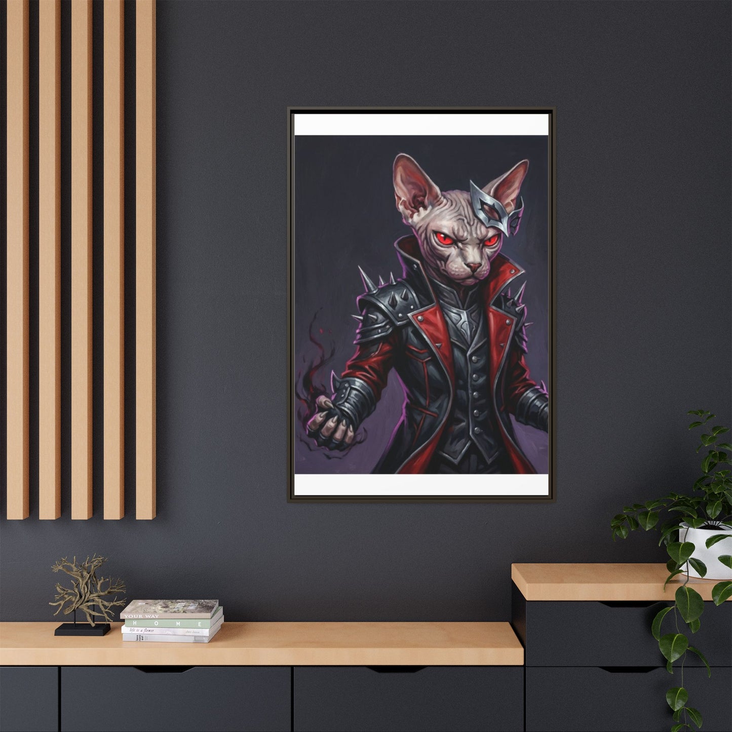 Dark Sphinx Cat Matte Framed Canvas Print Gothic Fantasy Wall Art