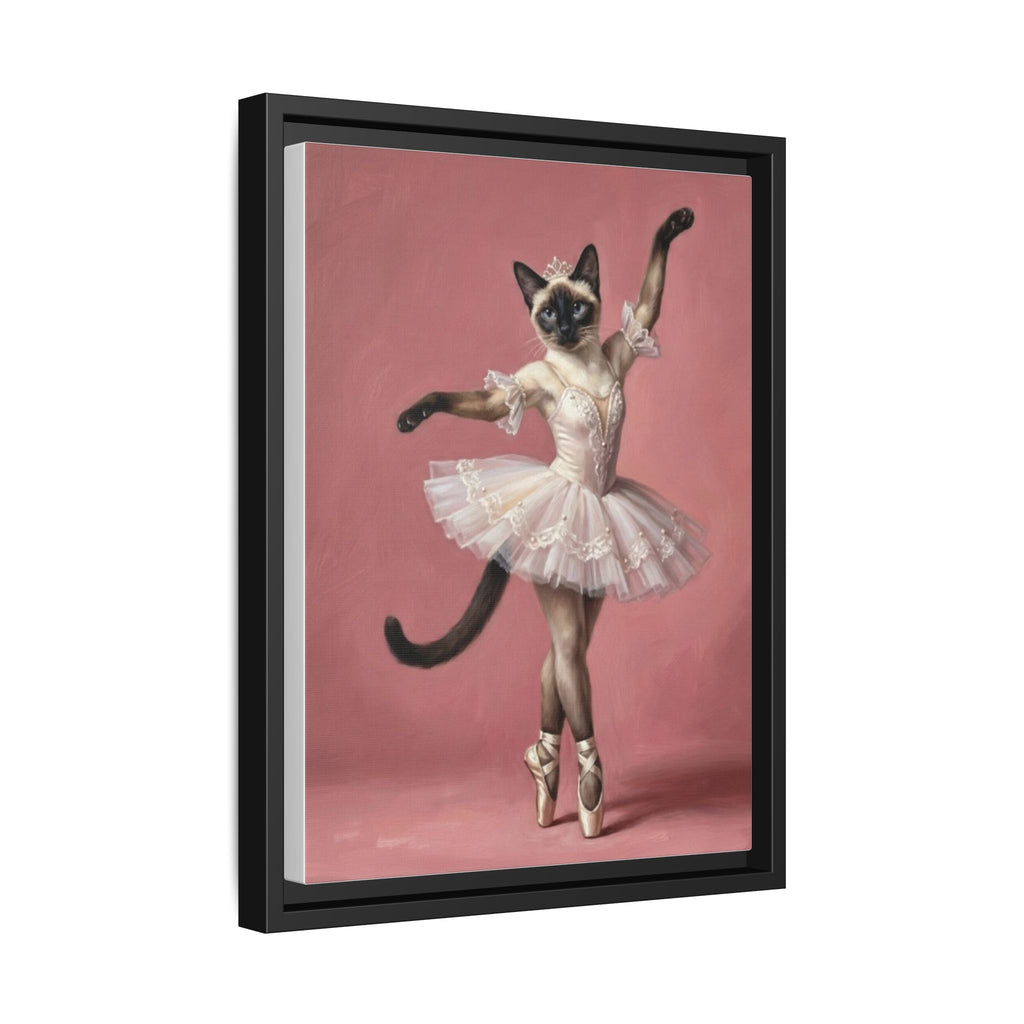 Ballerina Cat Framed Canvas Print — Whimsical Ballet Cat Wall Art