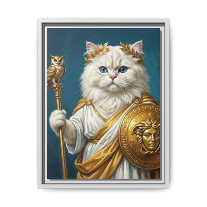 Regal Athena Cat Framed Canvas Print Mythic White Cat Wall Art