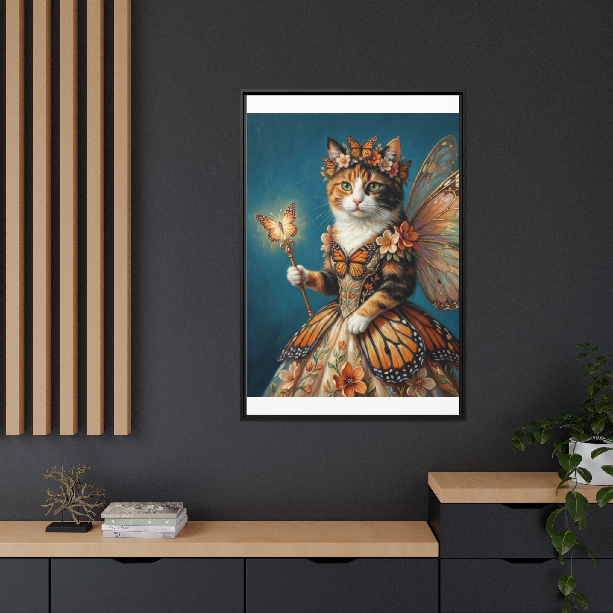 Butterfly Fairy Cat Matte Canvas Framed Art