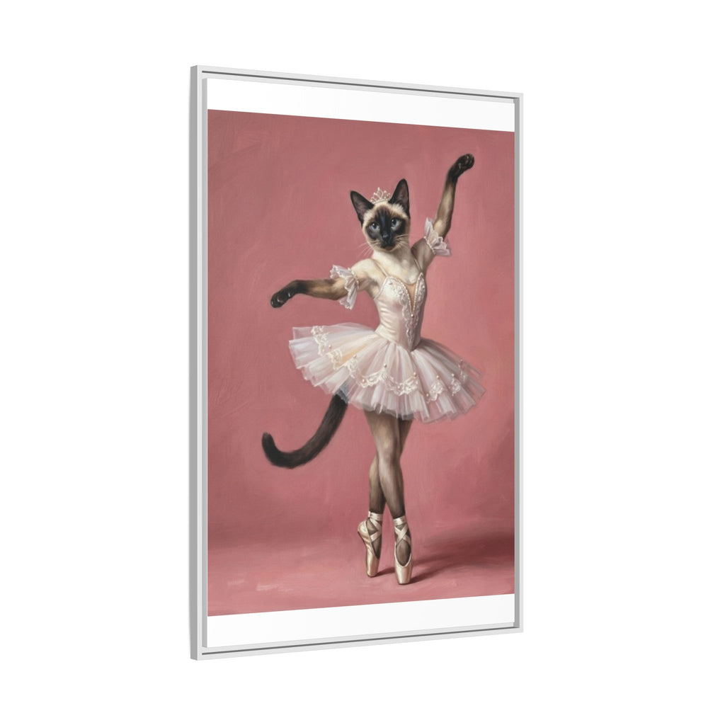 Ballerina Cat Framed Canvas Print — Whimsical Ballet Cat Wall Art