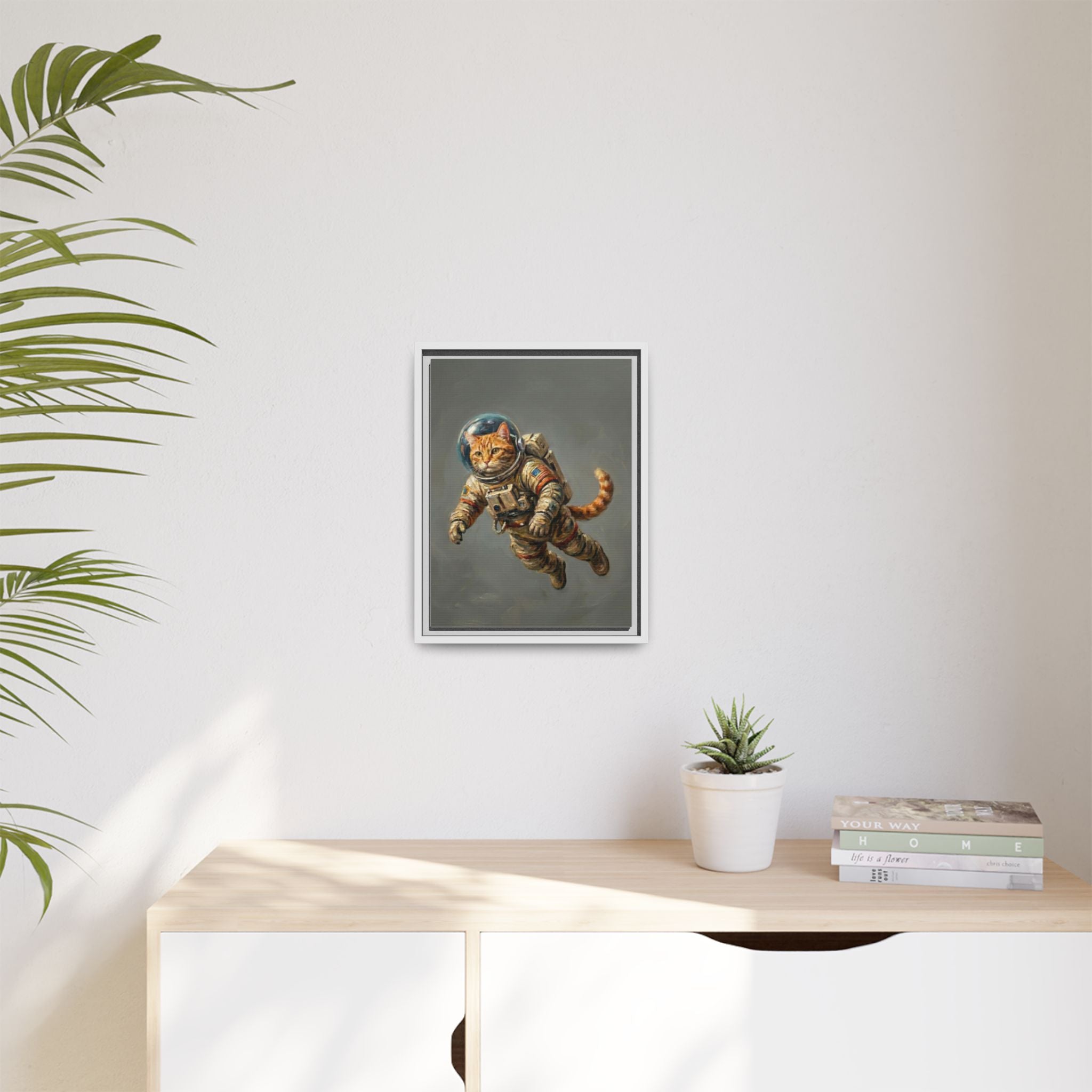 Astronaut Cat Matte Framed Canvas — Whimsical Space Cat Wall Art