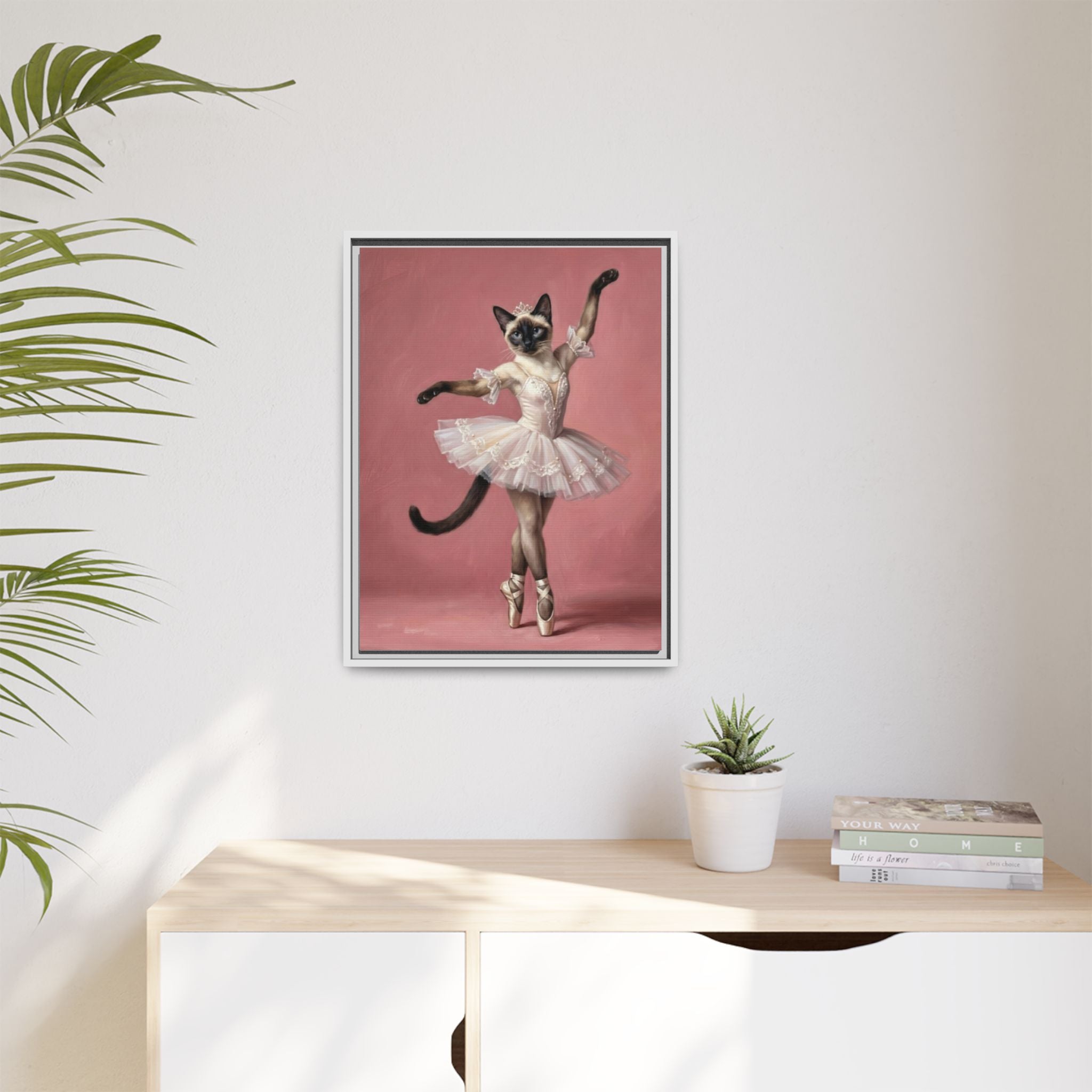 Ballerina Cat Framed Canvas Print — Whimsical Ballet Cat Wall Art