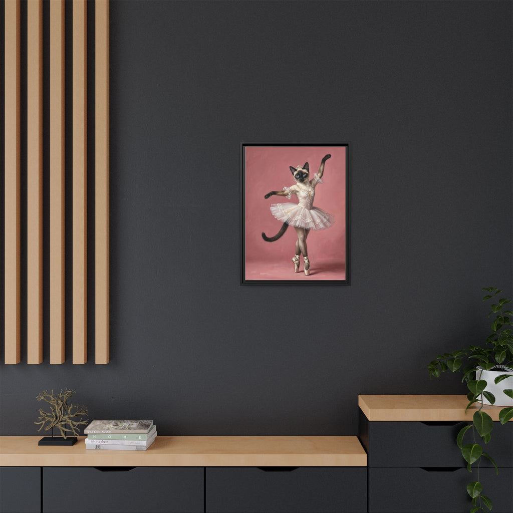 Ballerina Cat Framed Canvas Print — Whimsical Ballet Cat Wall Art