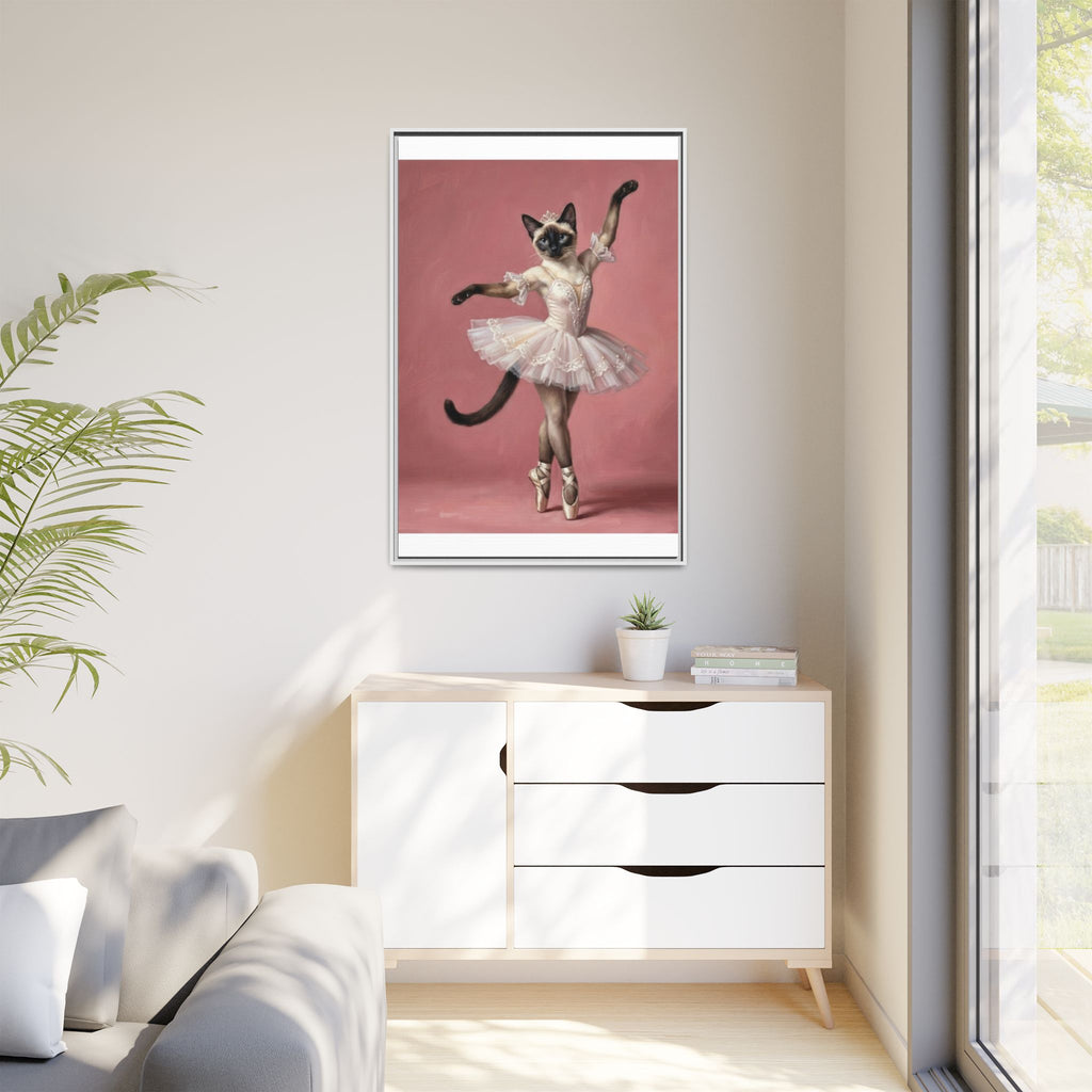 Ballerina Cat Framed Canvas Print — Whimsical Ballet Cat Wall Art