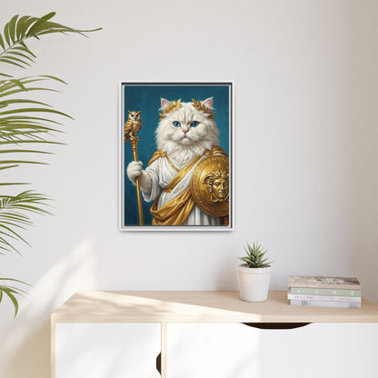 Regal Athena Cat Framed Canvas Print Mythic White Cat Wall Art