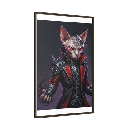 Dark Sphinx Cat Matte Framed Canvas Print Gothic Fantasy Wall Art