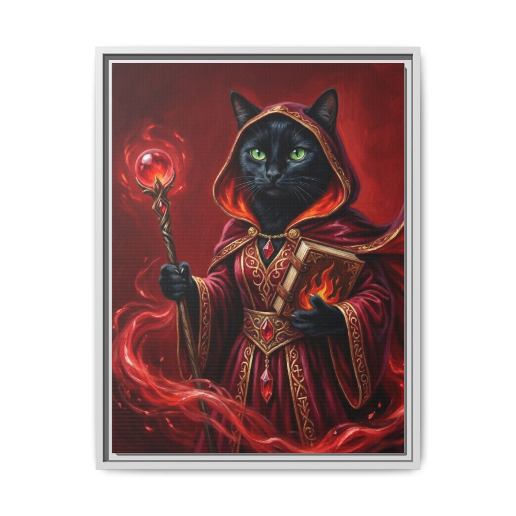 Black Cat Mage Matte Canvas Print (Framed)