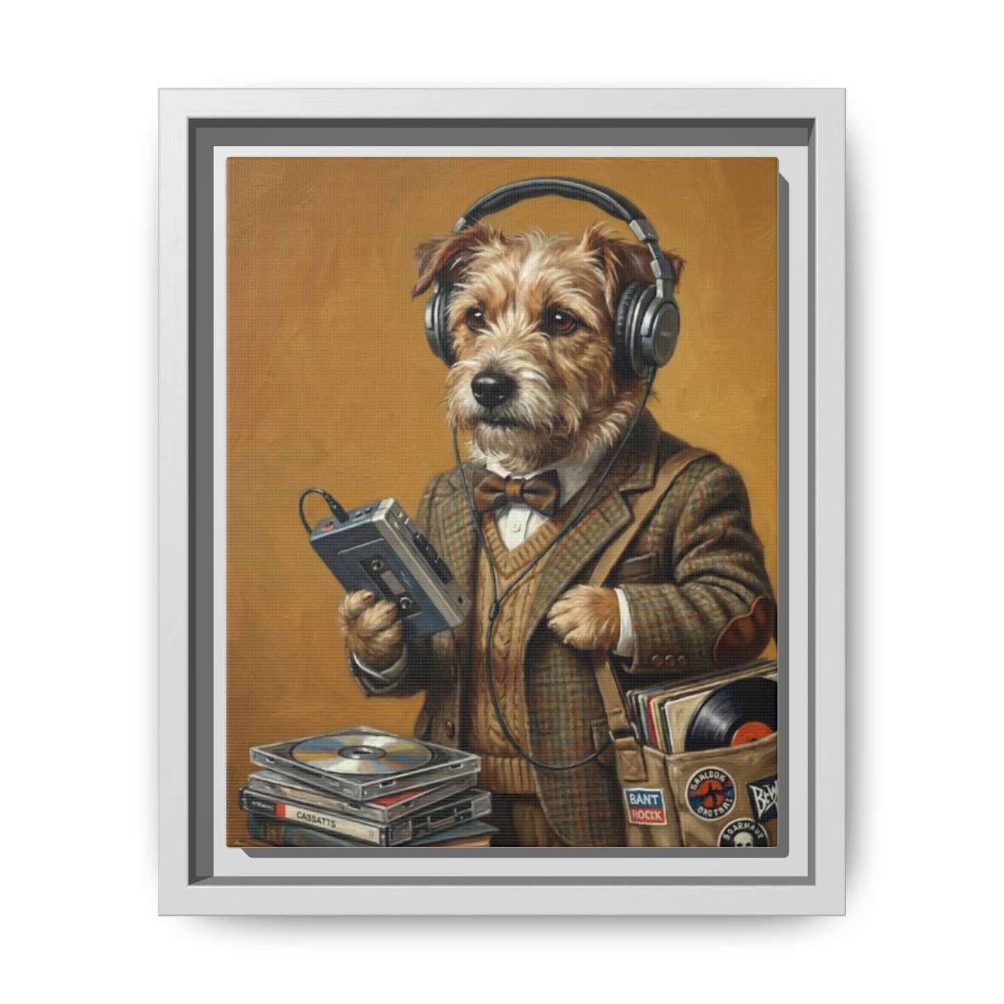 Vintage DJ Dog Matte Canvas Print