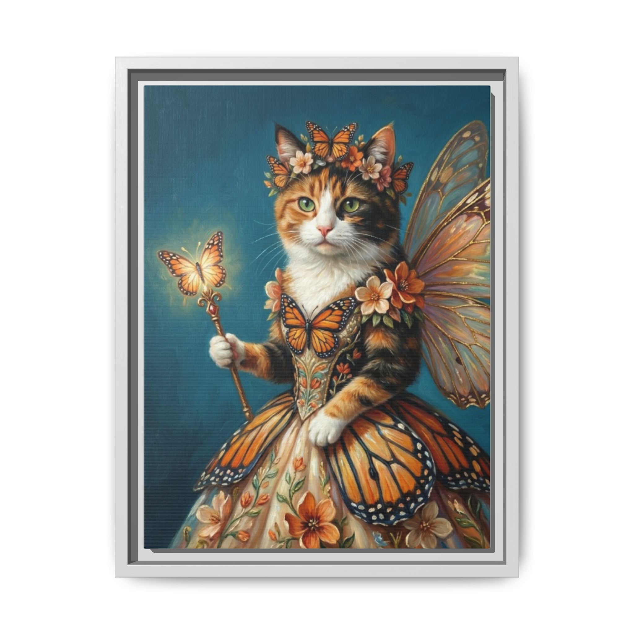 Butterfly Fairy Cat Matte Canvas Framed Art