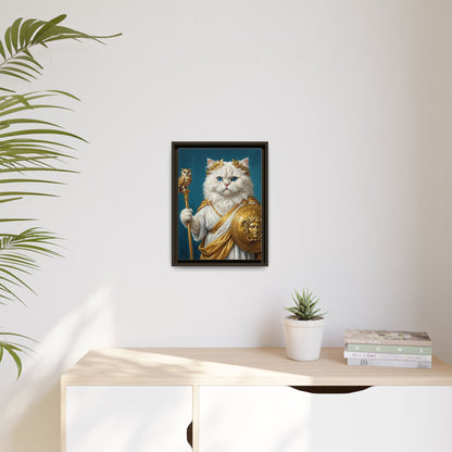 Regal Athena Cat Framed Canvas Print Mythic White Cat Wall Art