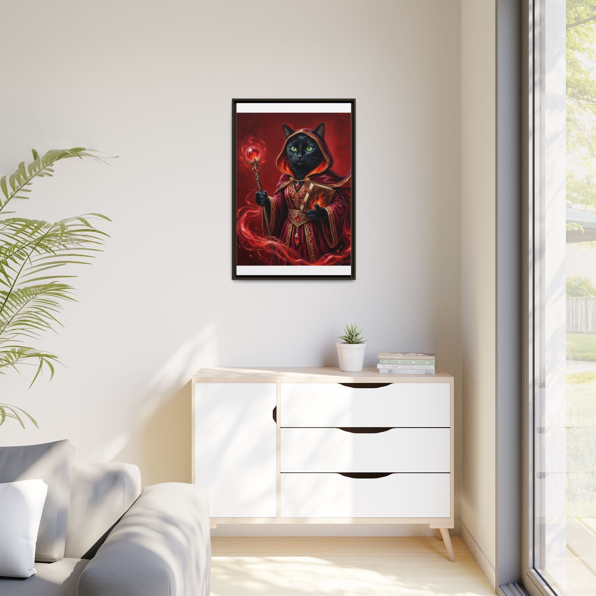 Black Cat Mage Matte Canvas Print (Framed)
