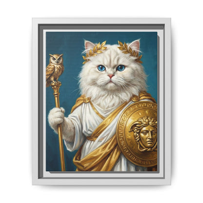 Regal Athena Cat Framed Canvas Print Mythic White Cat Wall Art