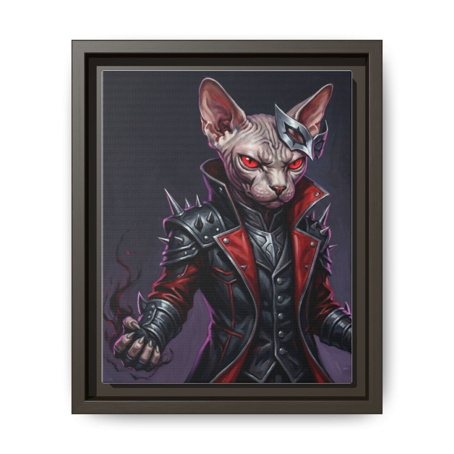 Dark Sphinx Cat Matte Framed Canvas Print Gothic Fantasy Wall Art