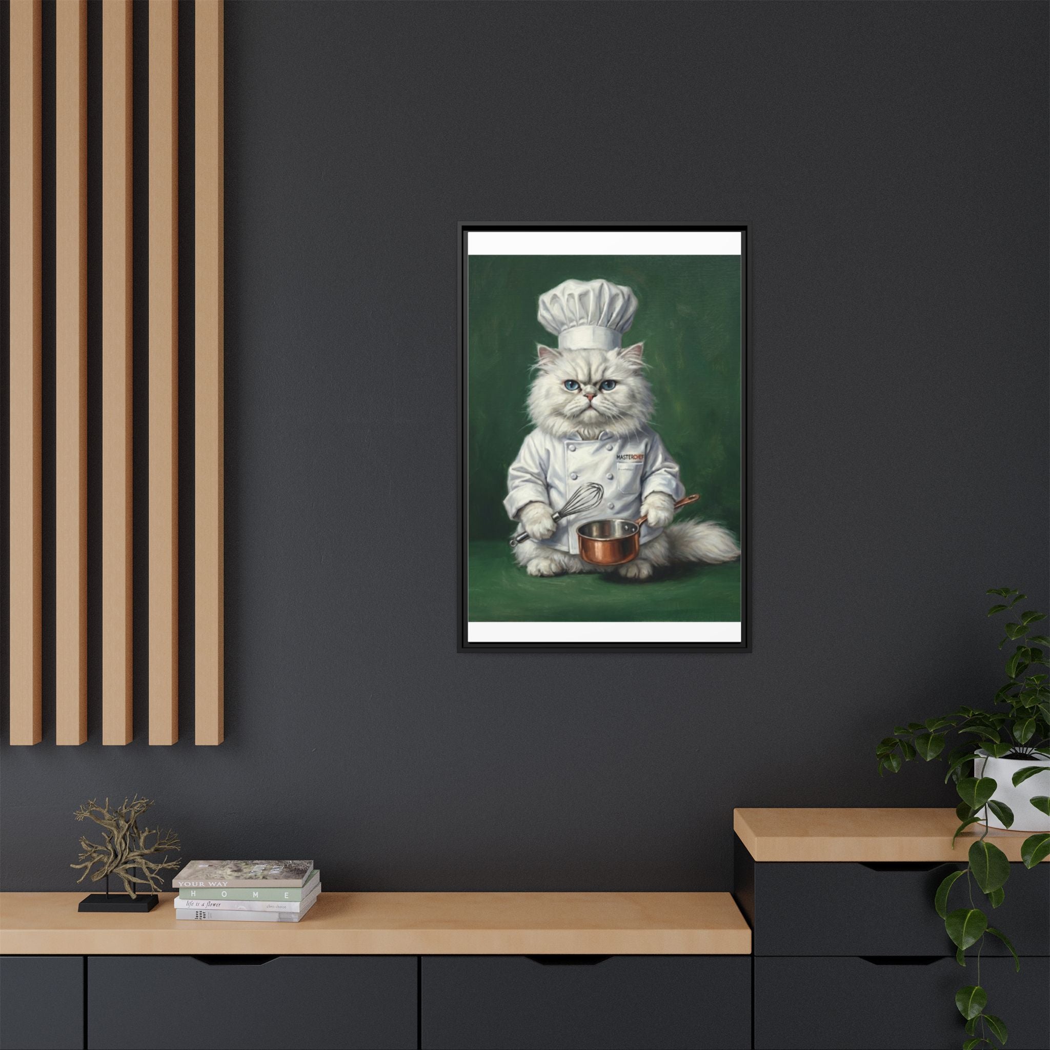 Chef Cat Portrait Matte Canvas Print (Framed) — Whimsical Kitchen Wall Art