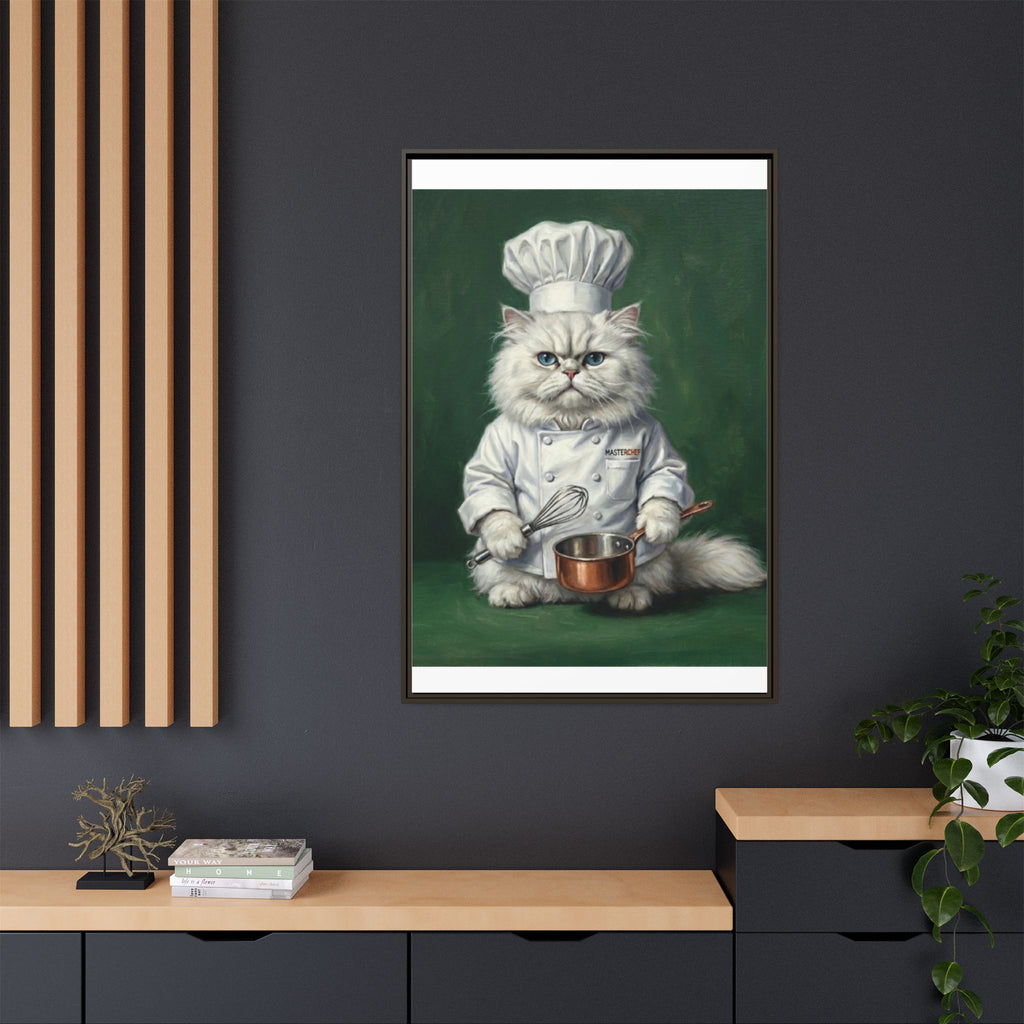 Chef Cat Portrait Matte Canvas Print (Framed) — Whimsical Kitchen Wall Art