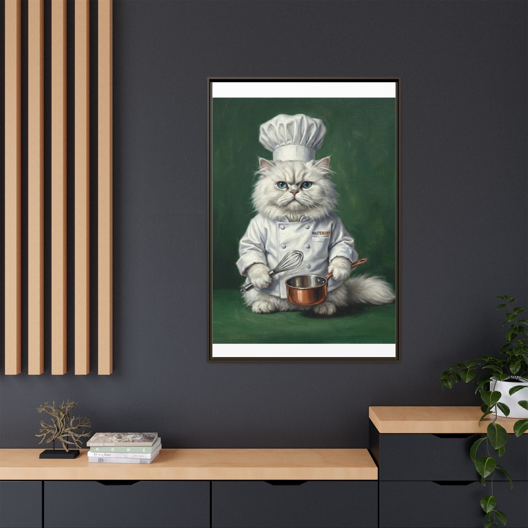 Chef Cat Portrait Matte Canvas Print (Framed) — Whimsical Kitchen Wall Art