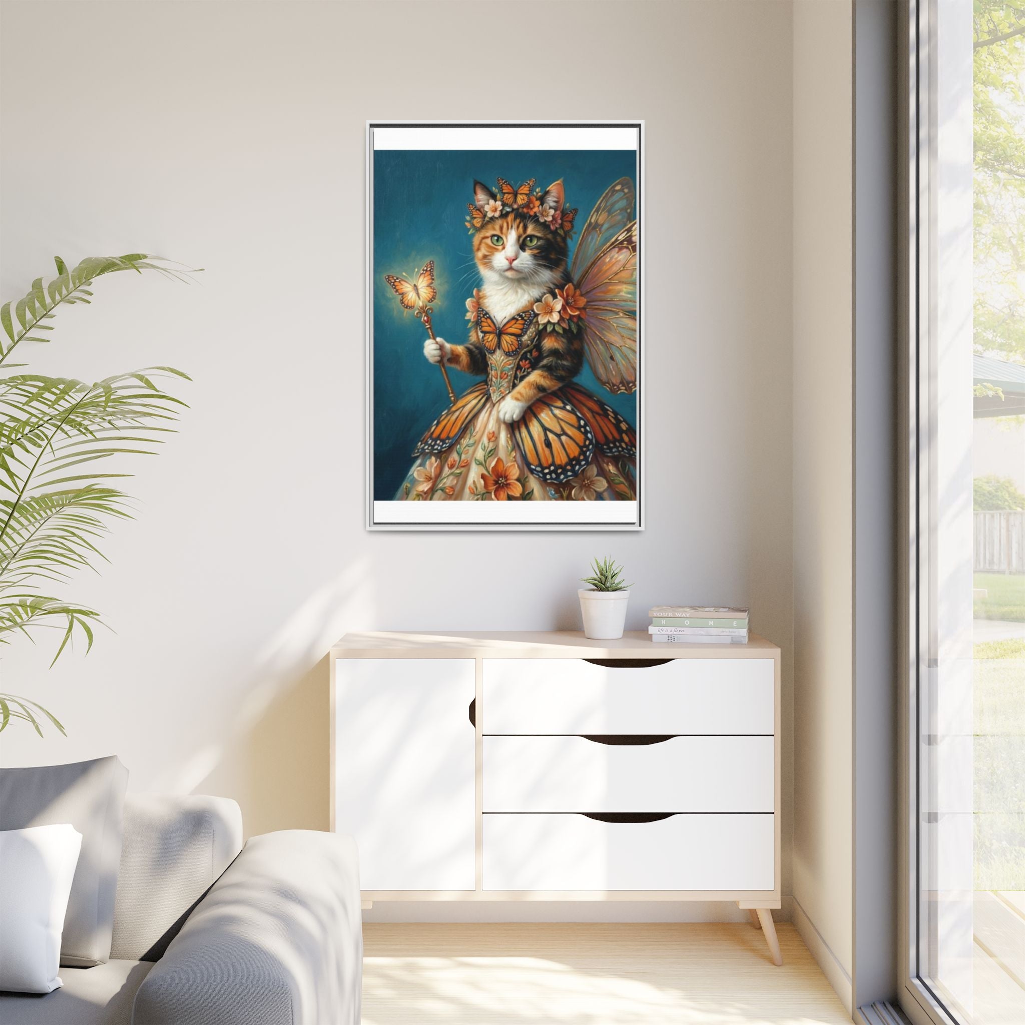Butterfly Fairy Cat Matte Canvas Framed Art