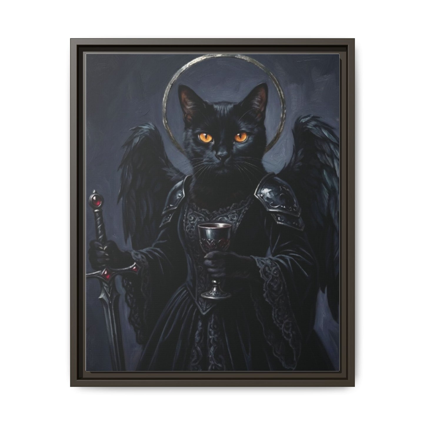 Gothic Black Cat with Halo & Chalice