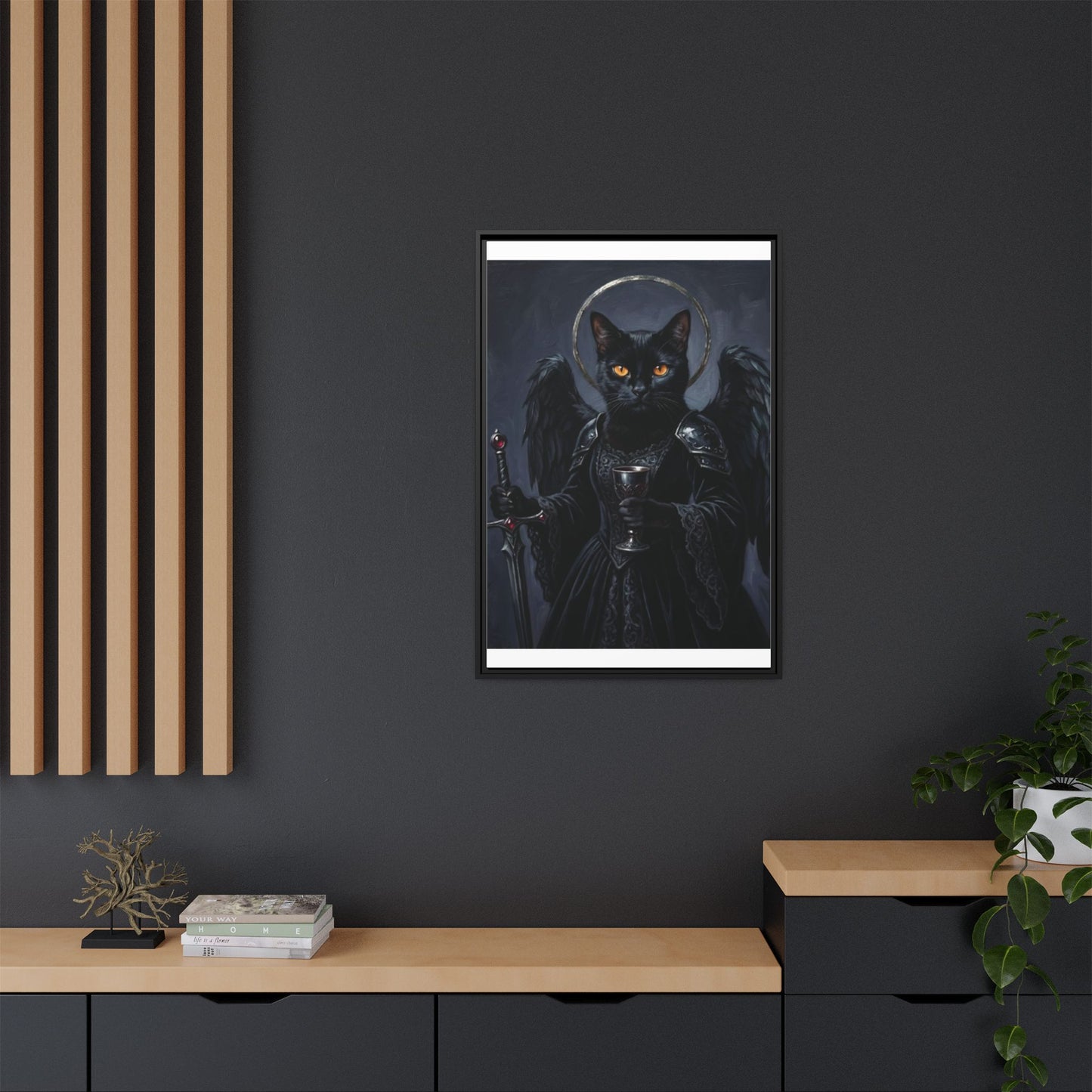 Gothic Black Cat with Halo & Chalice