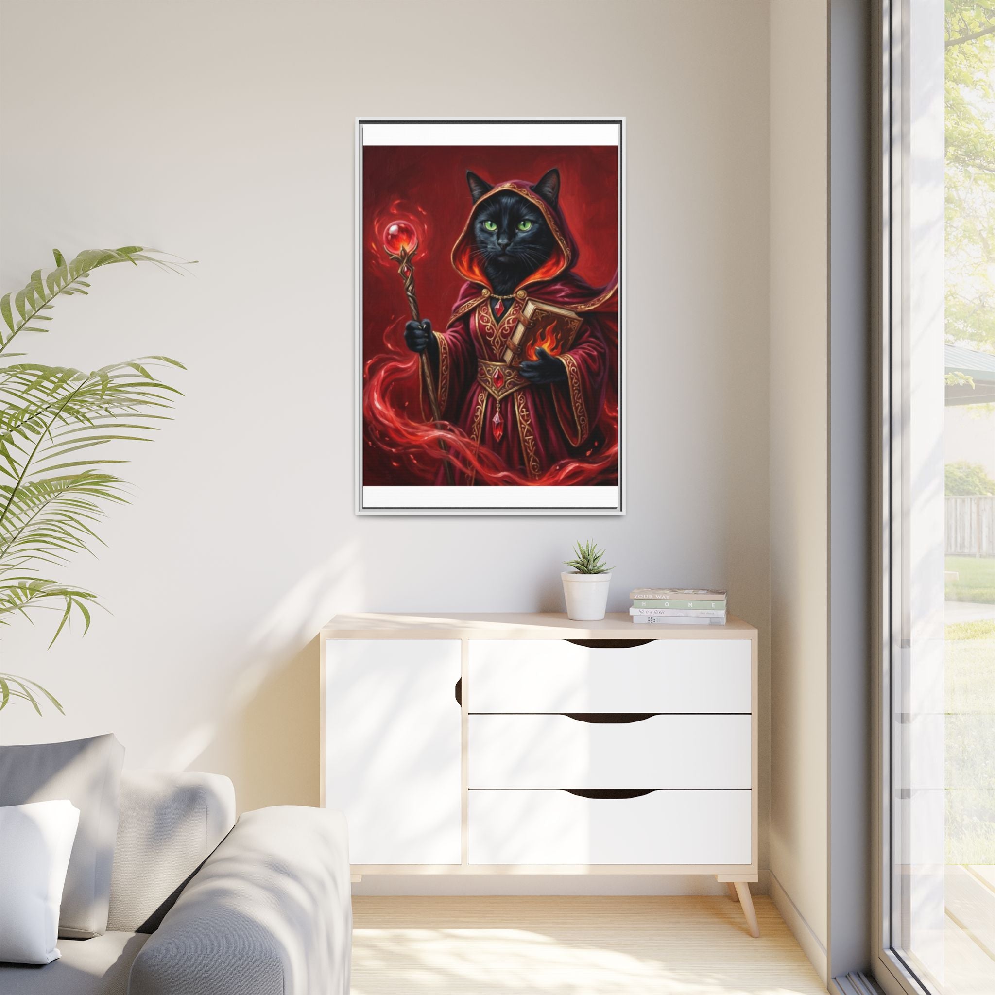Black Cat Mage Matte Canvas Print (Framed)
