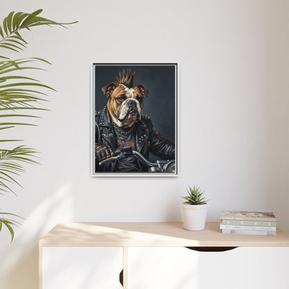 Punk Bulldog Biker Matte Canvas Print