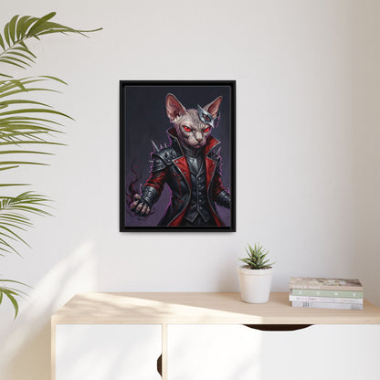 Dark Sphinx Cat Matte Framed Canvas Print Gothic Fantasy Wall Art