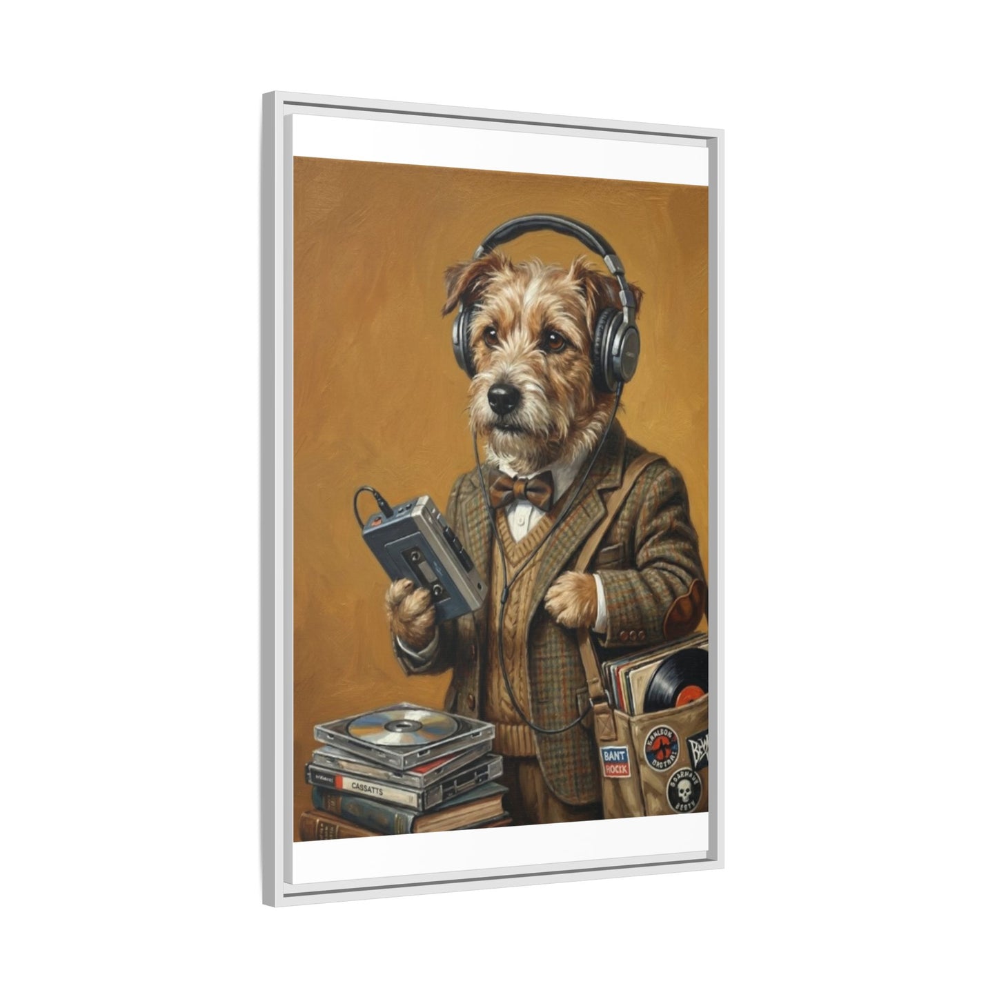 Vintage DJ Dog Matte Canvas Print