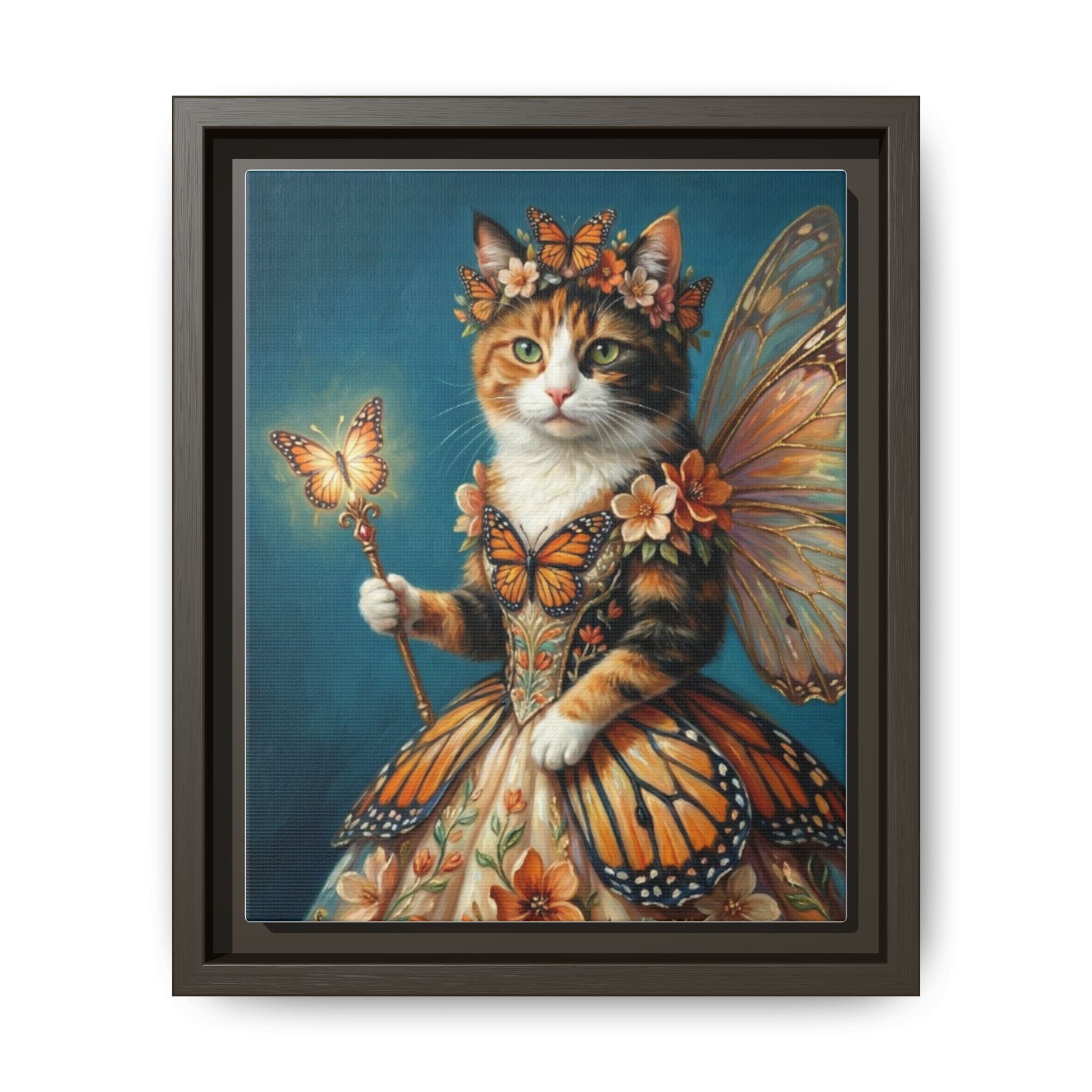 Butterfly Fairy Cat Matte Canvas Framed Art