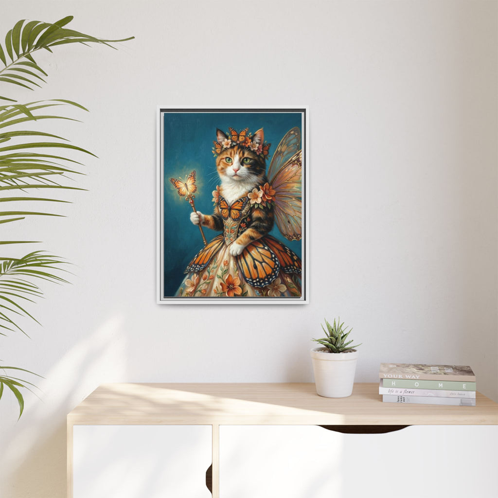 Butterfly Fairy Cat Matte Canvas Framed Art