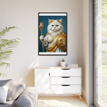 Regal Athena Cat Framed Canvas Print Mythic White Cat Wall Art