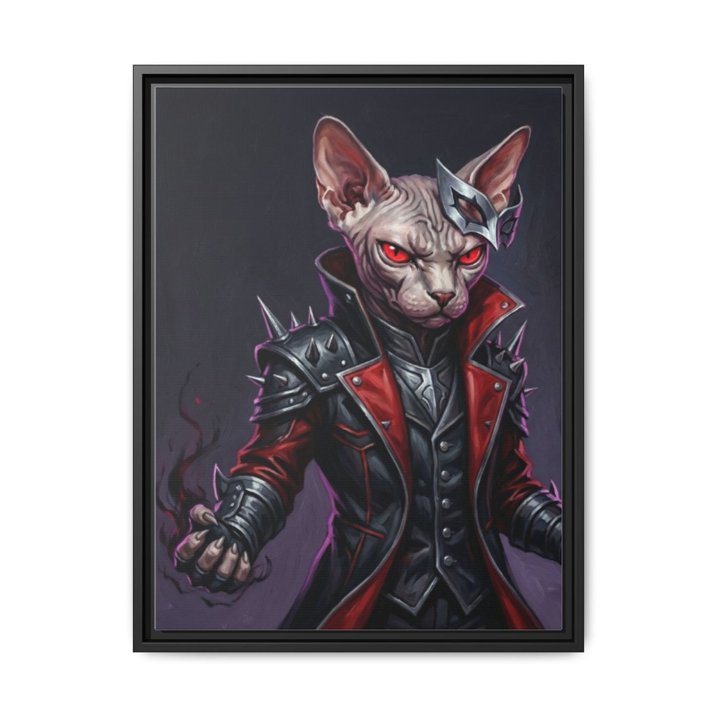 Dark Sphinx Cat Matte Framed Canvas Print Gothic Fantasy Wall Art