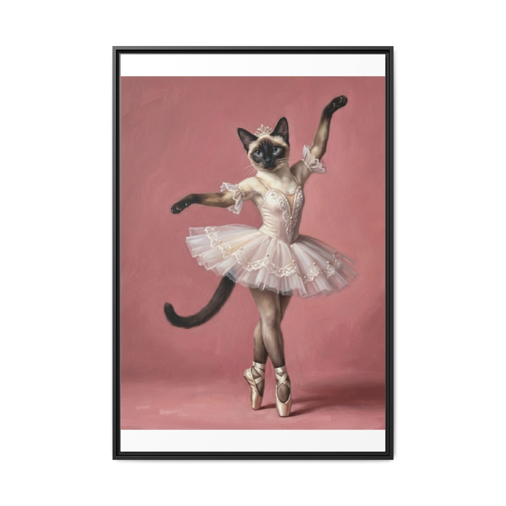 Ballerina Cat Framed Canvas Print — Whimsical Ballet Cat Wall Art
