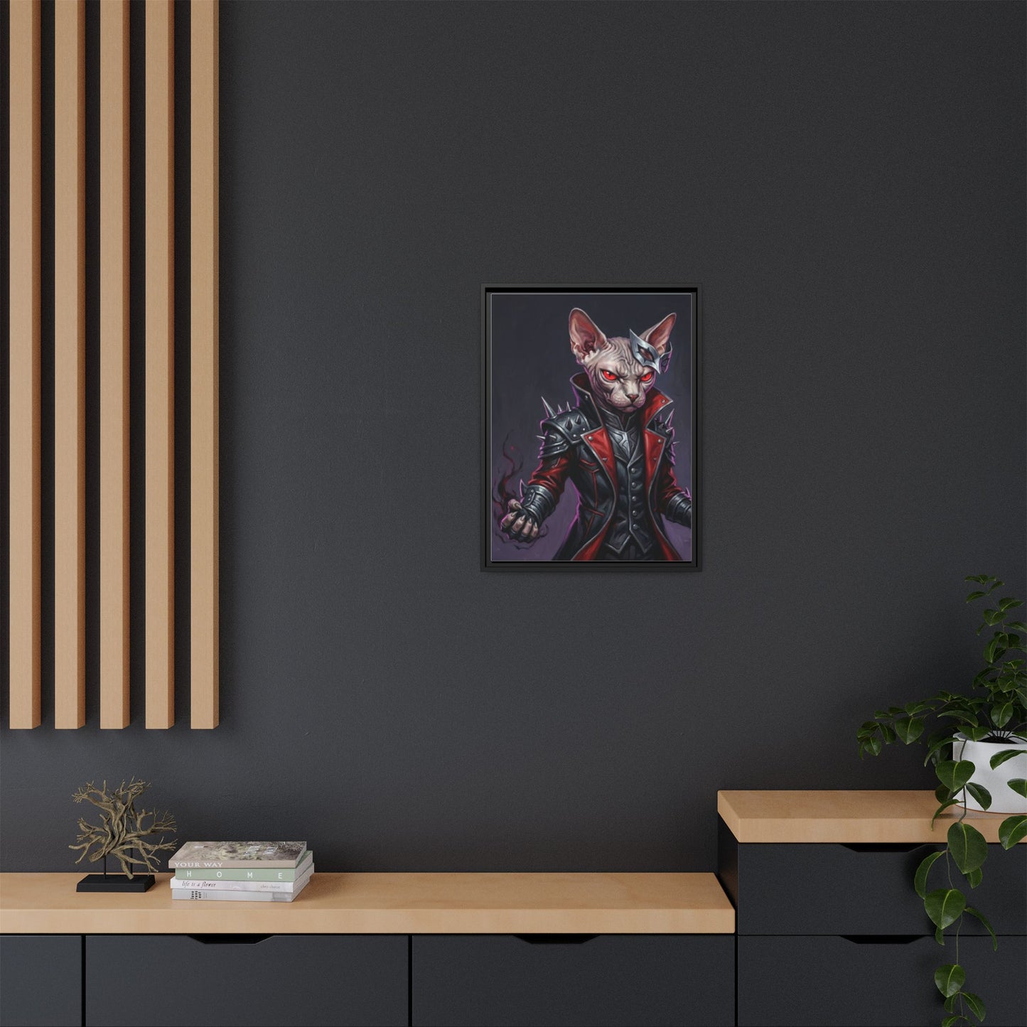 Dark Sphinx Cat Matte Framed Canvas Print Gothic Fantasy Wall Art
