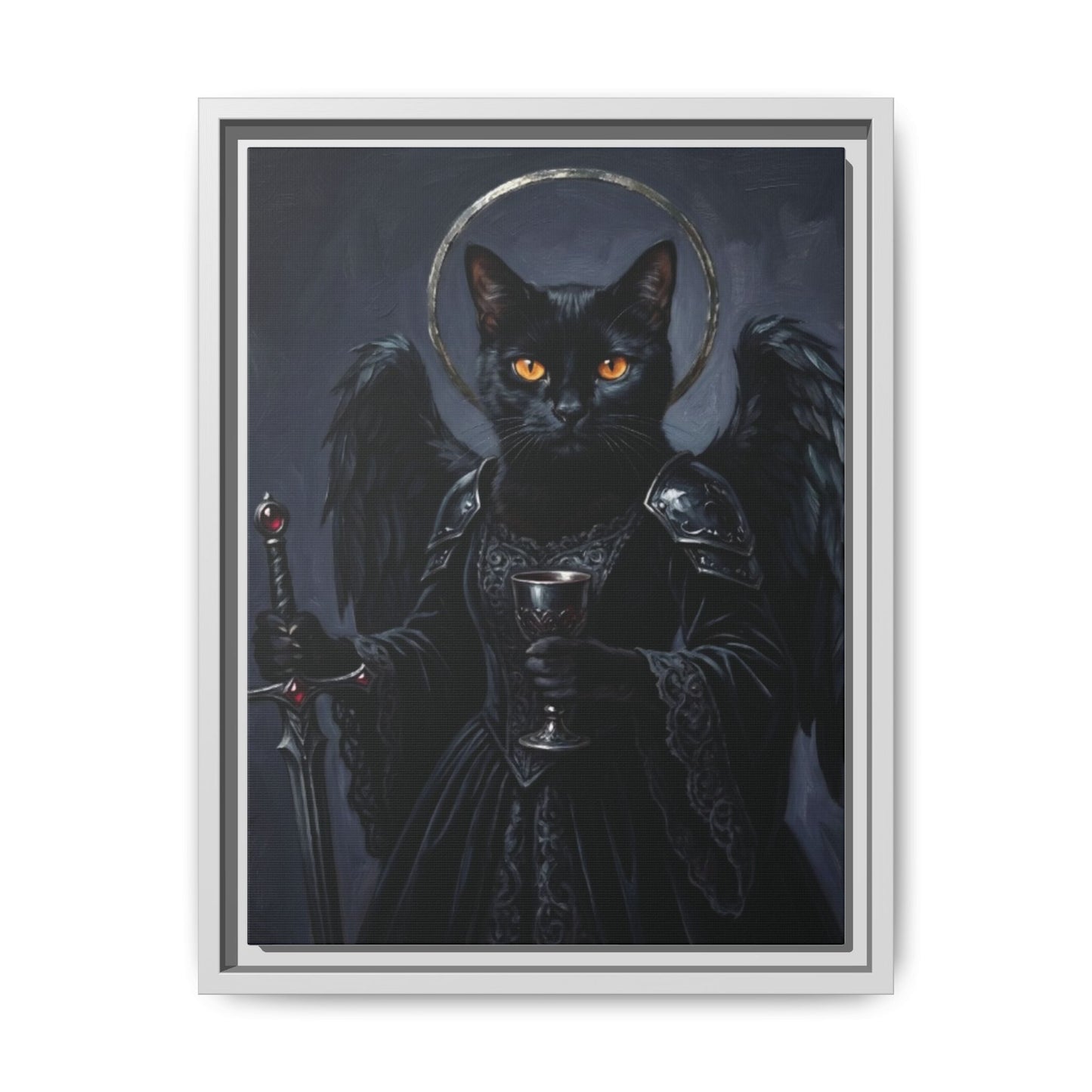 Gothic Black Cat with Halo & Chalice