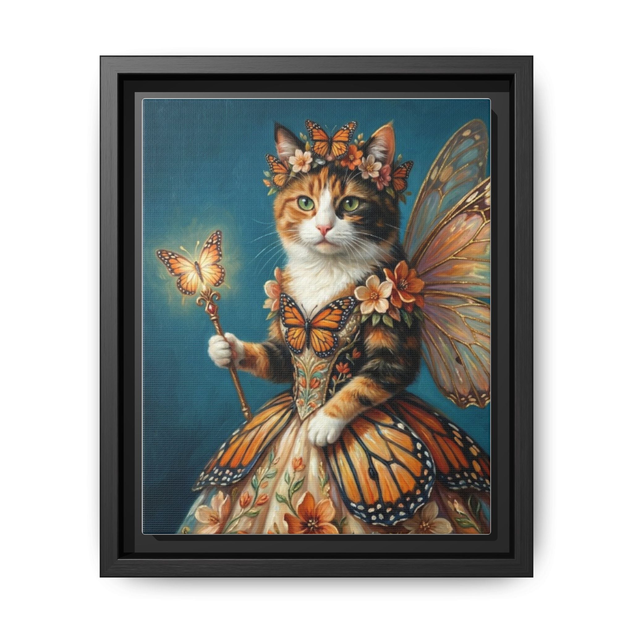 Butterfly Fairy Cat Matte Canvas Framed Art