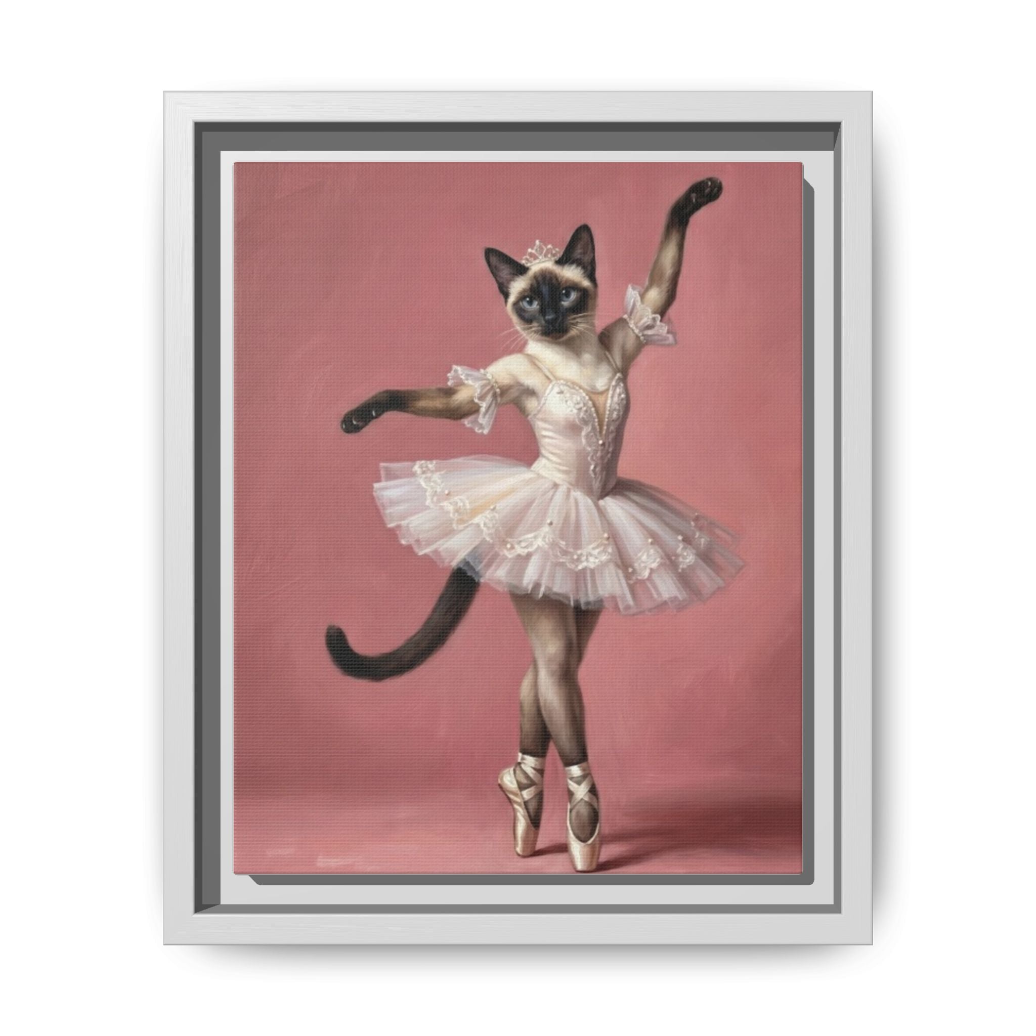 Ballerina Cat Framed Canvas Print — Whimsical Ballet Cat Wall Art