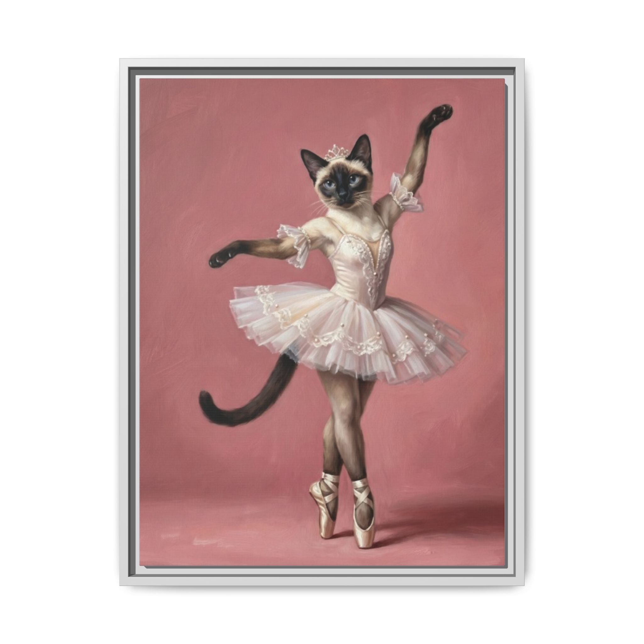 Ballerina Cat Framed Canvas Print — Whimsical Ballet Cat Wall Art