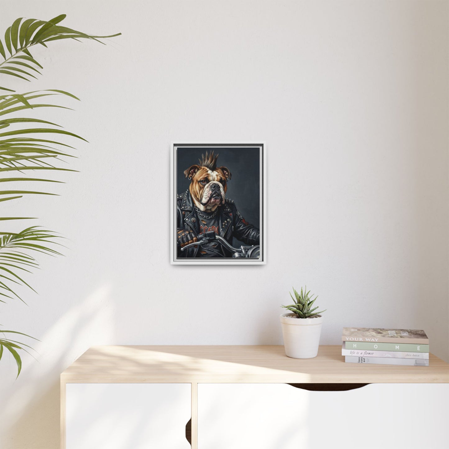 Punk Bulldog Biker Matte Canvas Print