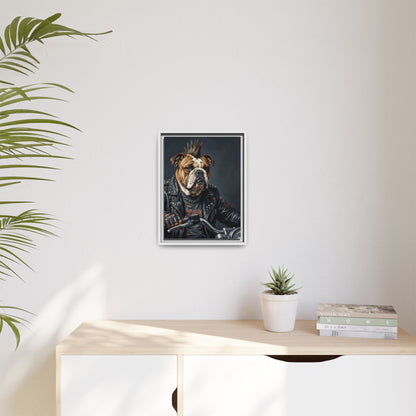 Punk Bulldog Biker Matte Canvas Print