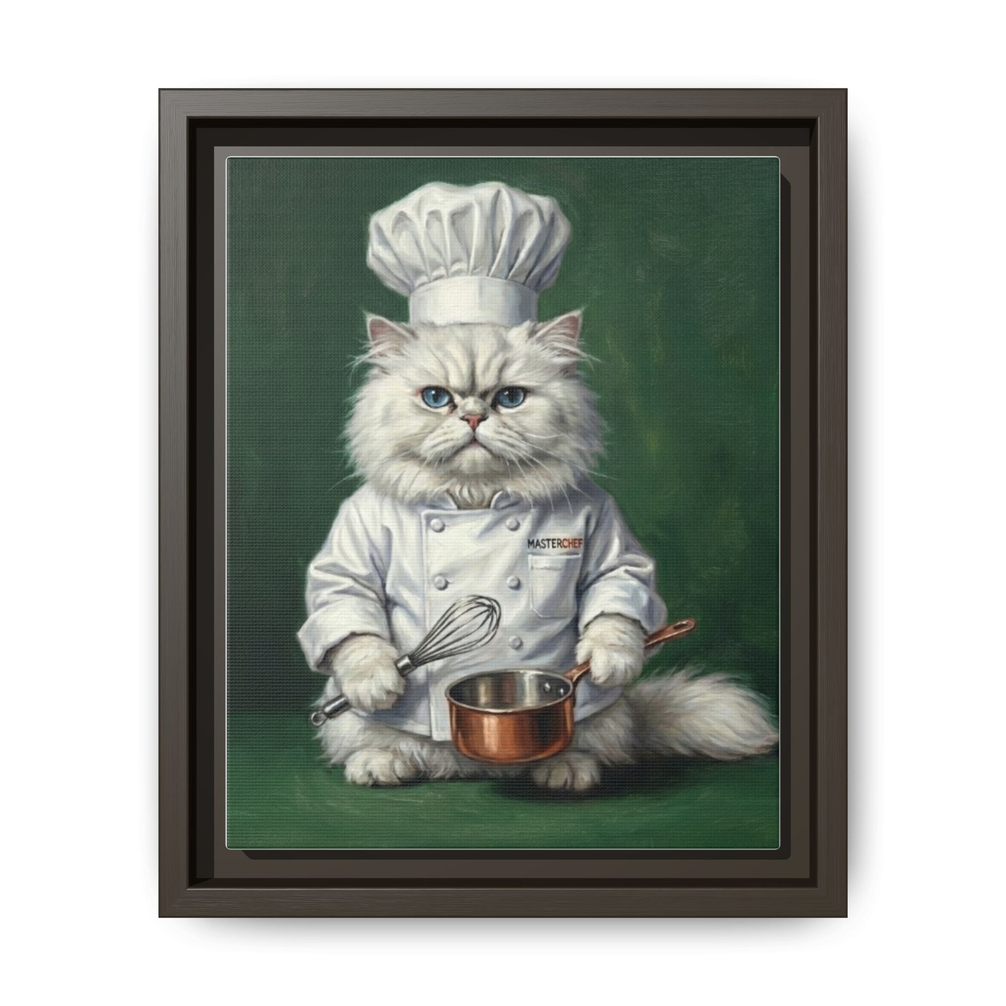 Chef Cat Portrait Matte Canvas Print (Framed) — Whimsical Kitchen Wall Art