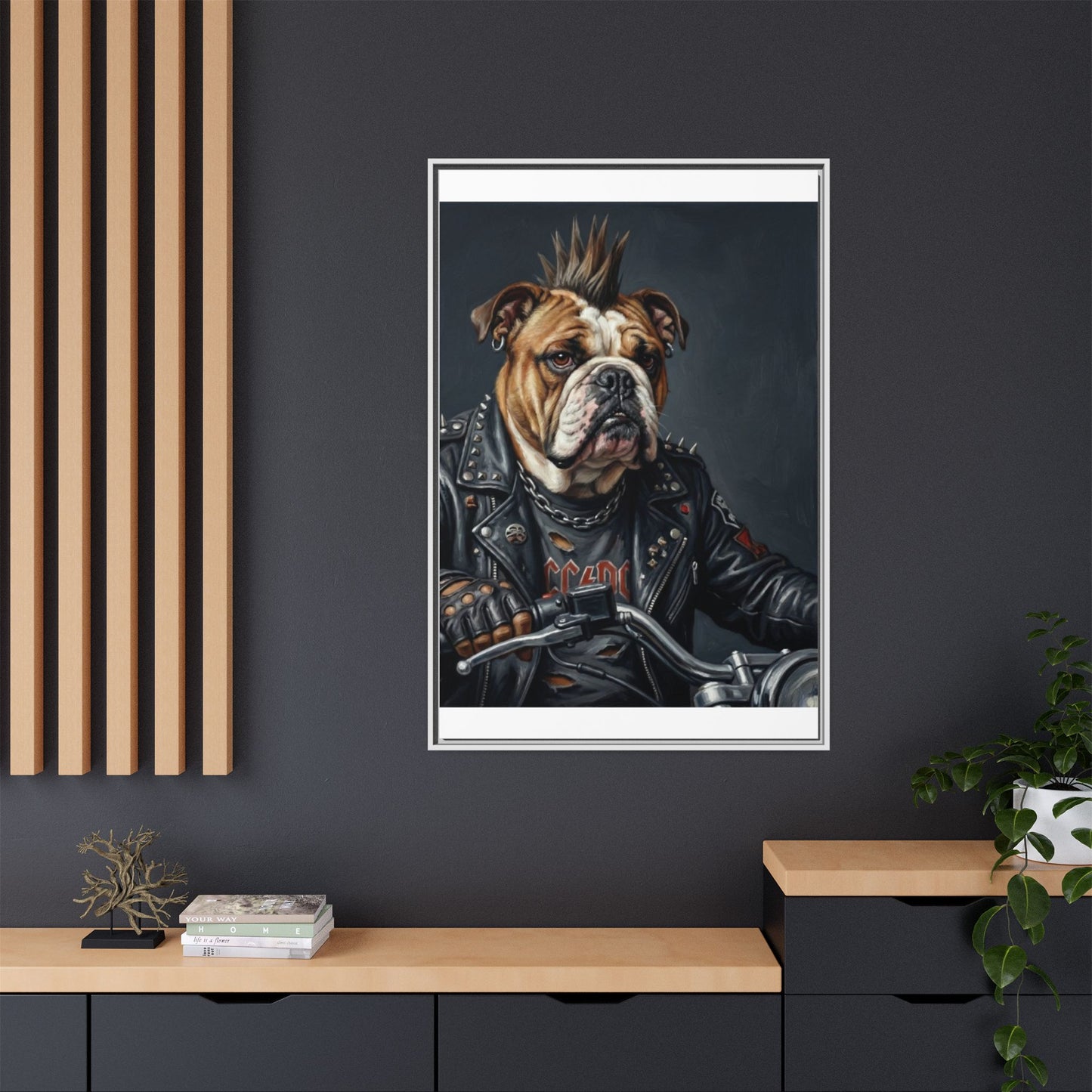 Punk Bulldog Biker Matte Canvas Print