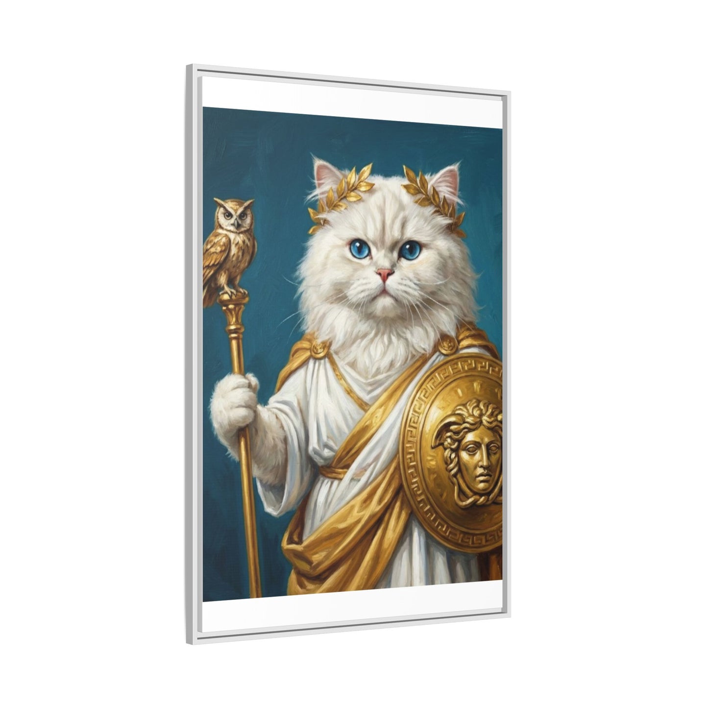 Regal Athena Cat Framed Canvas Print Mythic White Cat Wall Art
